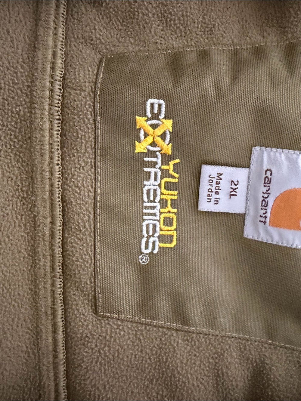 Carhartt Tan Fleece vest with Yellow & White Logo